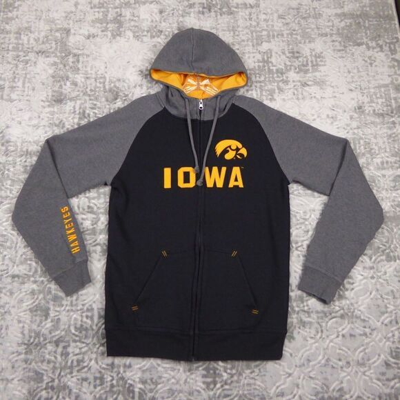 Iowa Hawkeyes Hoodie Men's Small Black Gold Zip Sweatshirt Champion Outdoors - Picture 1 of 10